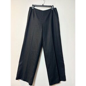 Vintage Nikki Valenti Black 100% Irish Linen Wide Leg Trousers Lined Size 10